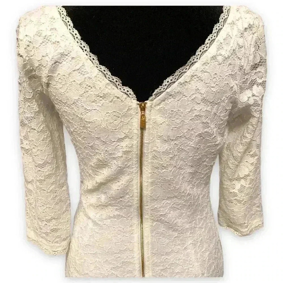 Laundry by Shelly Segal Size 2 White Lace 3/4 sleeve Knee Length Cocktail Dress - Picture 7 of 12